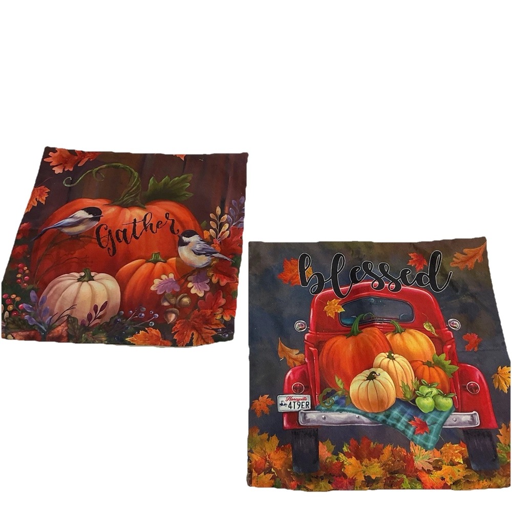 Set Of 2 Zippered Pillow Covers FALL HALLOWEEN‎ 18 X 17 Outdoor Porch